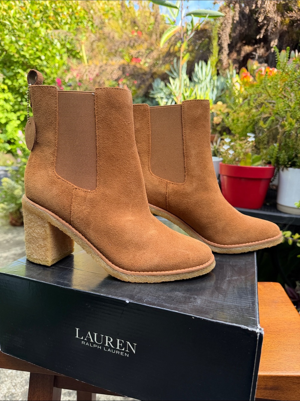 Lauren Ralph Lauren Chestnut Suede Chelsea Block Heel Booties